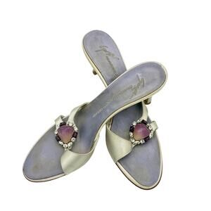 10 Giuseppe Zanotti Purple Satin Crystal Embellished Mules